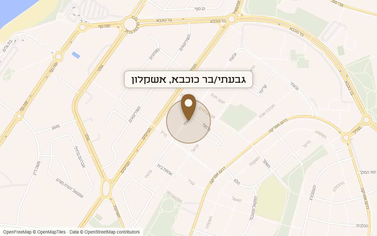 מפת מיקום של מתחם גבעתי/בר כוכבא, אשקלון