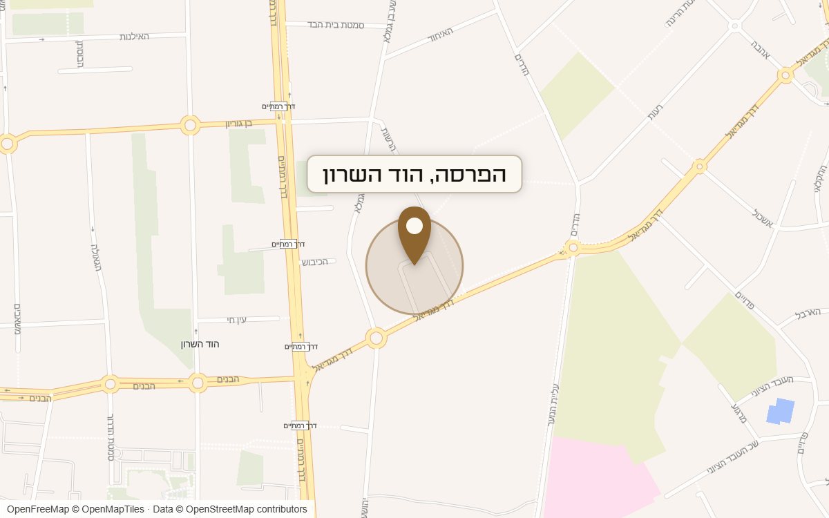 מפת מיקום של מתחם הפרסה, הוד השרון