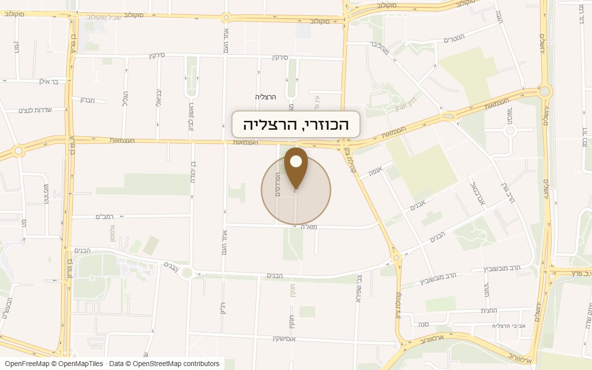 מפת מיקום של מתחם הכוזרי, הרצליה