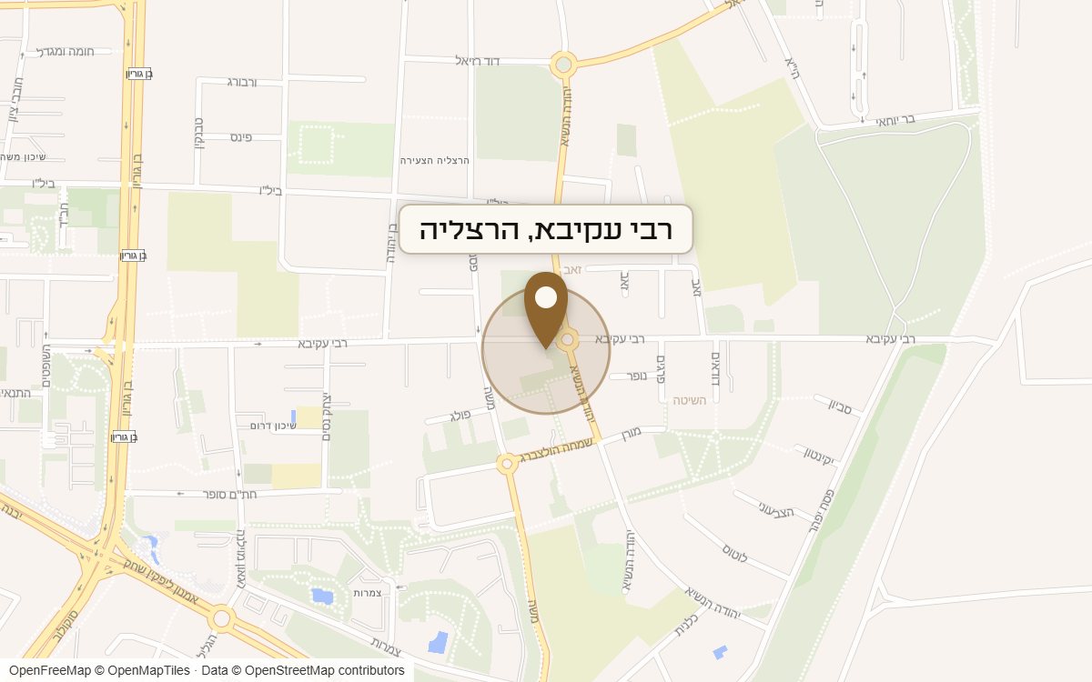 מפת מיקום של מתחם רבי עקיבא, הרצליה