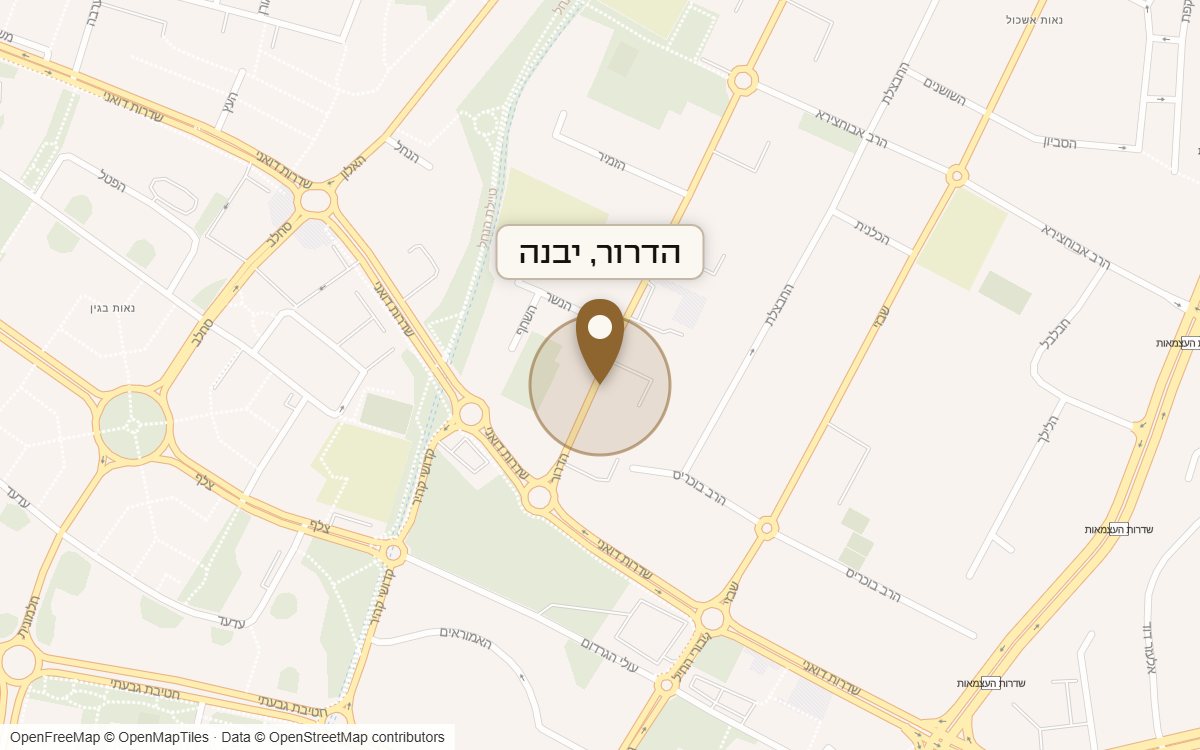 מפת מיקום של מתחם הדרור, יבנה