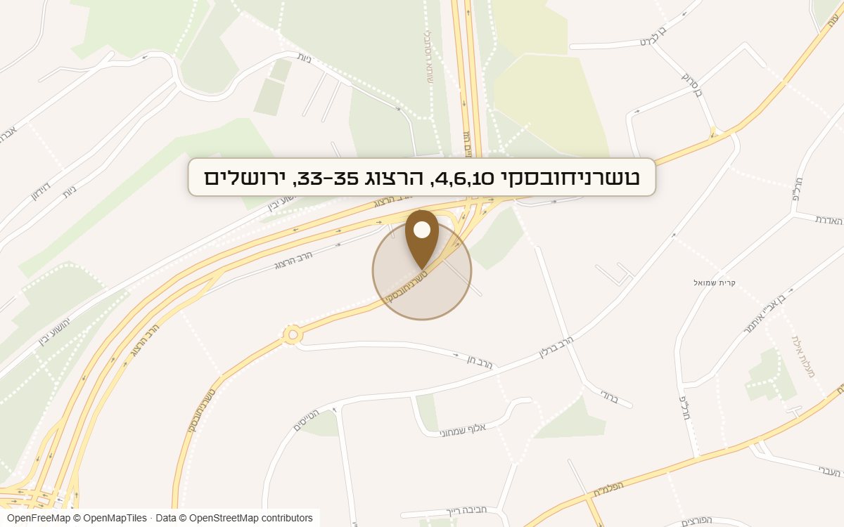 מפת מיקום של מתחם טשרניחובסקי 4,6,10, הרצוג 33-35, ירושלים