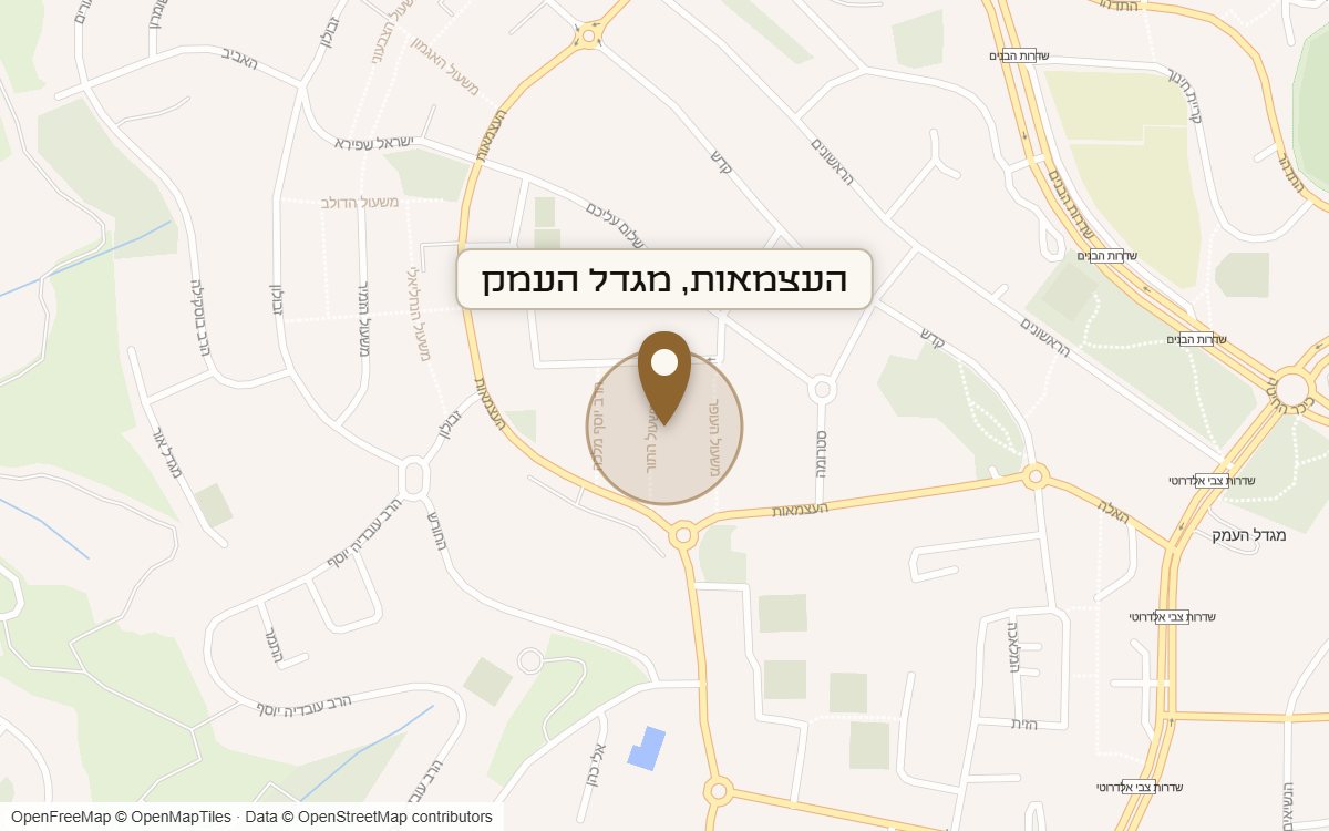 מפת מיקום של מתחם העצמאות, מגדל העמק