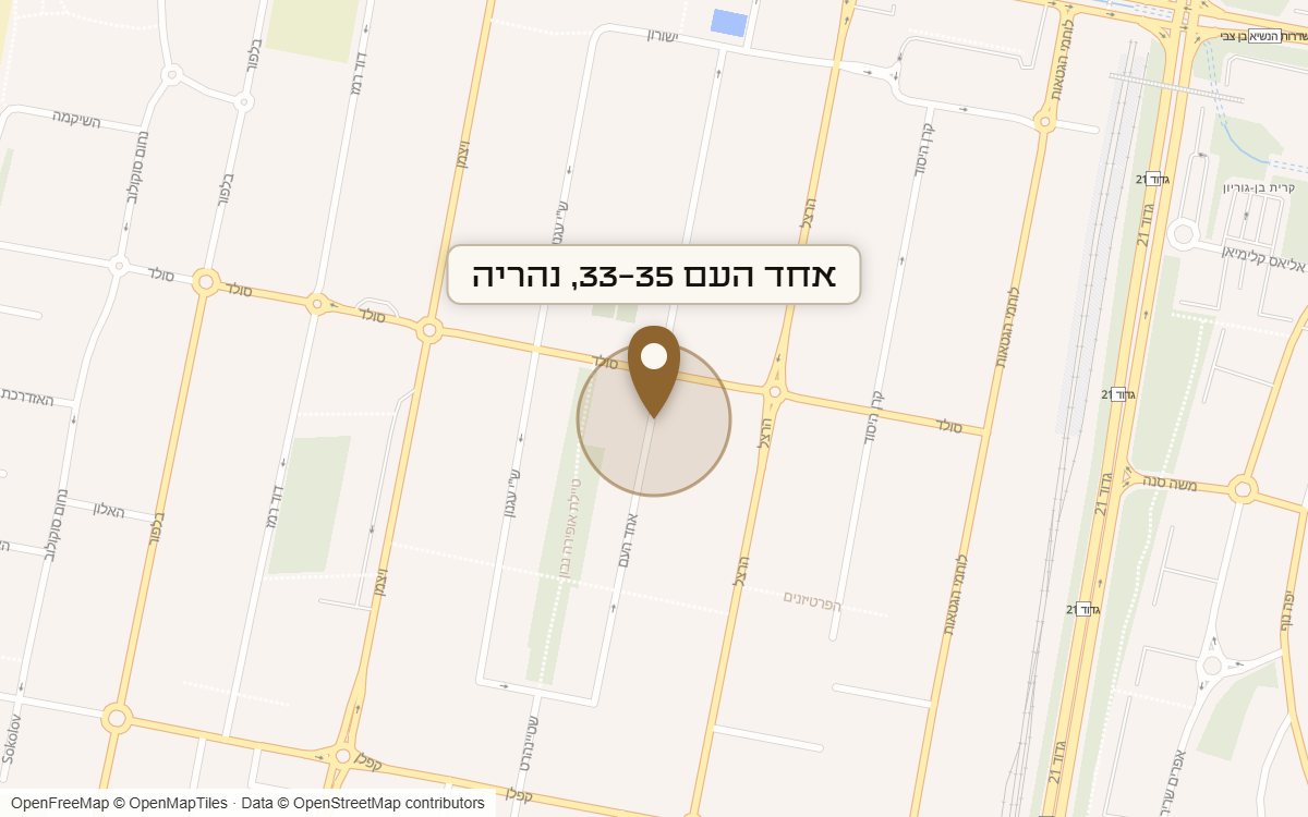 מפת מיקום של מתחם אחד העם 33-35, נהריה