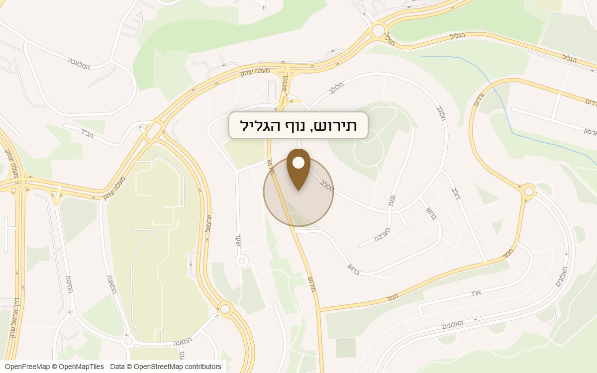 מפת מיקום של מתחם תירוש, נוף הגליל