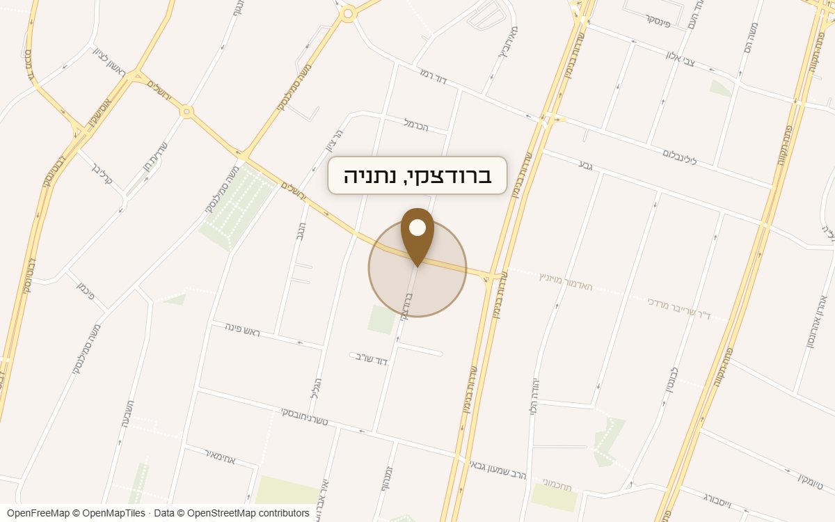 מפת מיקום של מתחם ברודצקי, נתניה