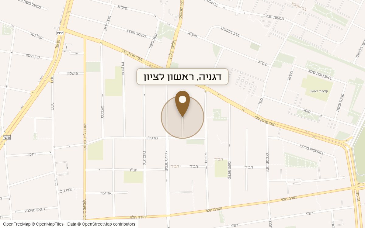 מפת מיקום של מתחם דגניה, ראשון לציון