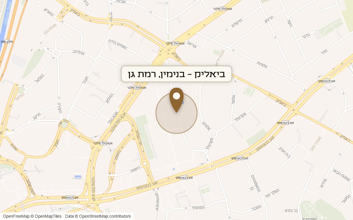 מפת מיקום של מתחם ביאליק - בנימין, רמת גן